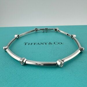 RARE Vtg. Tiffany & Co. Platinum Knife Cut Diamond Bezel Station Bracelet